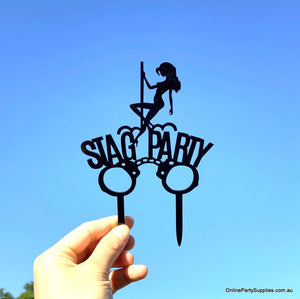 Online Party Supplies Australia Black acrylic pole dancer stag party handcuffs bachelor party cake topper