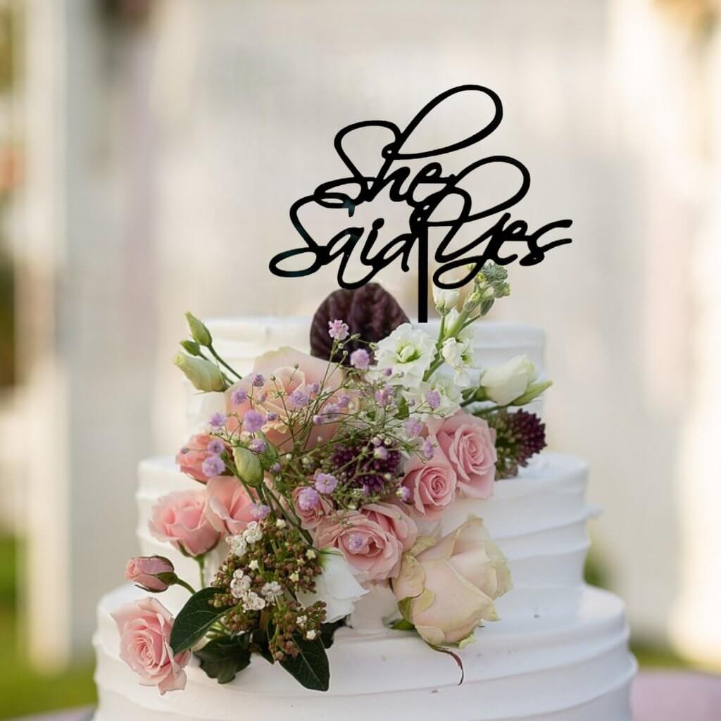 Online Party Supplies Australia black acrylic she said yes bridal engagement cake topper