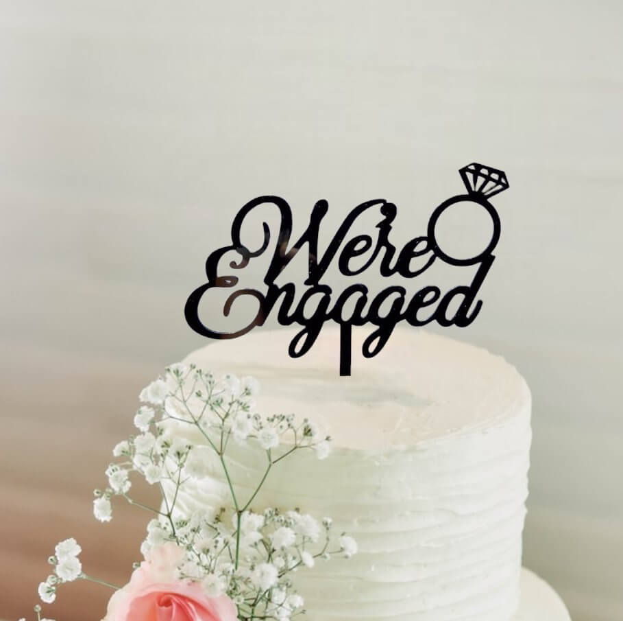 Online Party Supplies Australia Acrylic Black 'We're Engaged' Diamond Ring Cake Topper