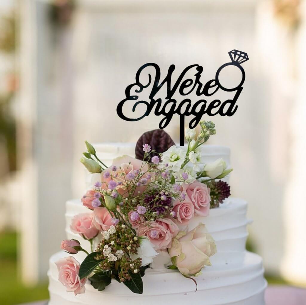 Online Party Supplies Australia Acrylic Black 'We're Engaged' Diamond Ring Cake Topper