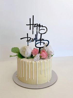 Black 'Happy Birthday' Calligraphy Cake Topper