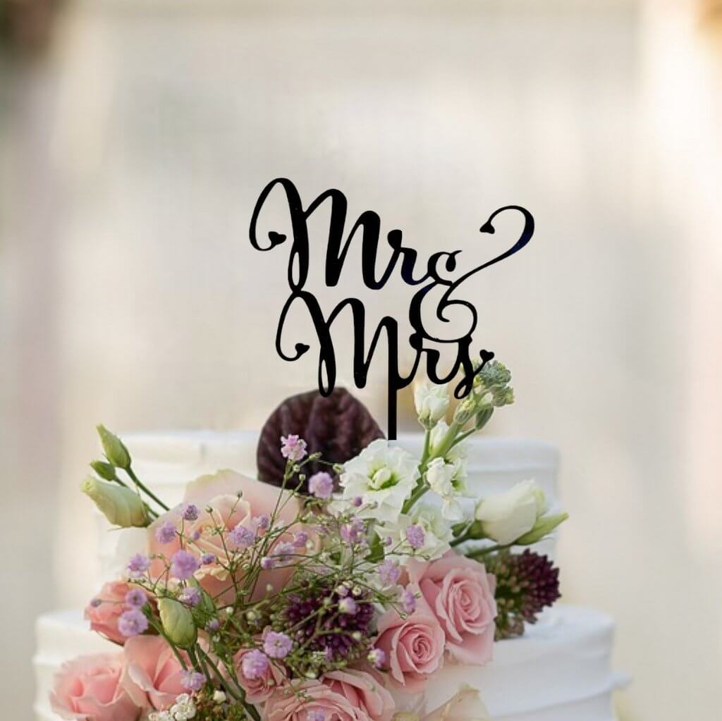 Acrylic Black 'Mr and Mrs' Wedding Engagement Bridal Shower Cake Topper