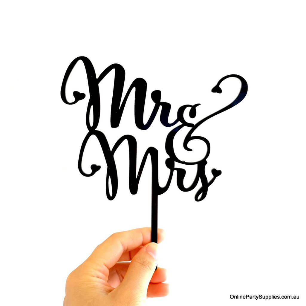 Acrylic Black 'Mr and Mrs' Wedding Engagement Bridal Shower Cake Topper