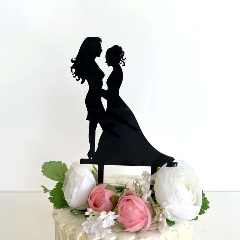 Online Party Supplies Australia Black Silhouette Two Brides Hugging Wedding Cake Topper
