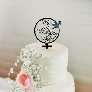 Acrylic Black My Christening Day Dove Cake Topper - Christening / Baptism / Baby Shower Cake Decorations