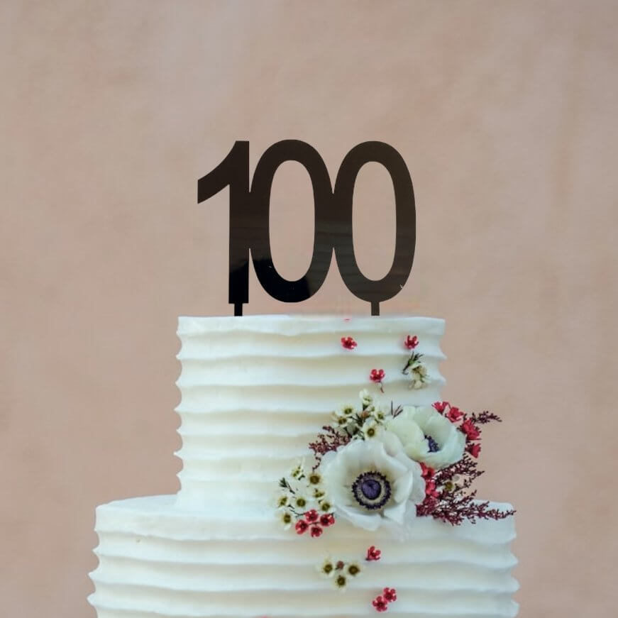 Acrylic Black Number 100 Cake Topper