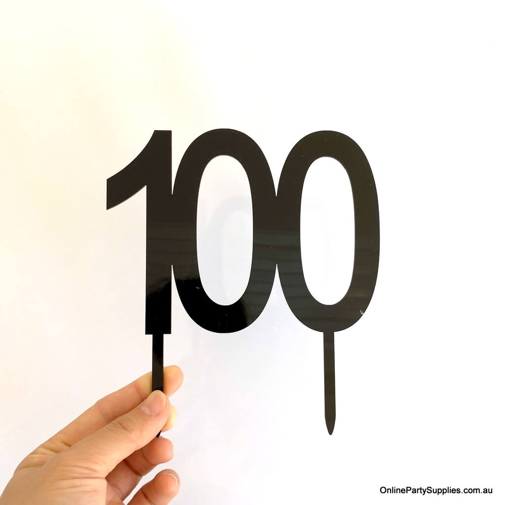 Acrylic Black Number 100 Cake Topper
