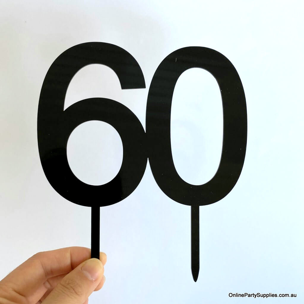 Online Party Supplies Australia acrylic black number 60 happy birthday cake topper