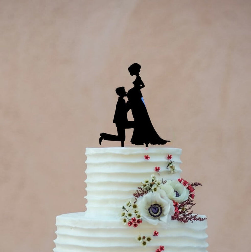 Silhouette Groom Kissing Pregnant Bride Cake Topper