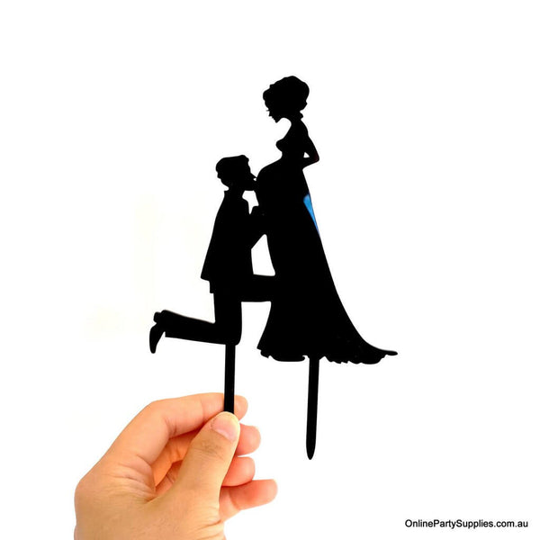 Silhouette Groom Kissing Pregnant Bride Cake Topper