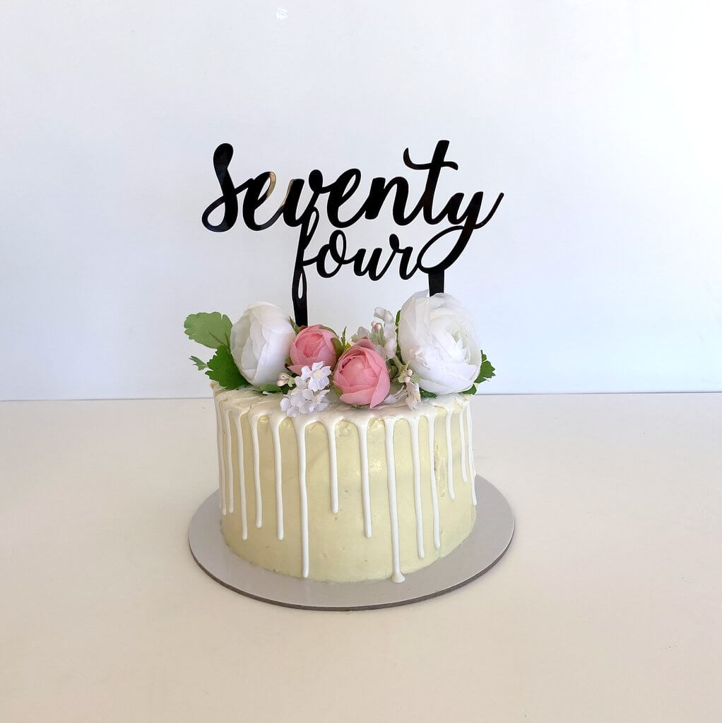 Acrylic Black 'seventy four' Birthday Cake Topper