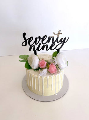 Acrylic Black 'seventy nine' Script Birthday Cake Topper