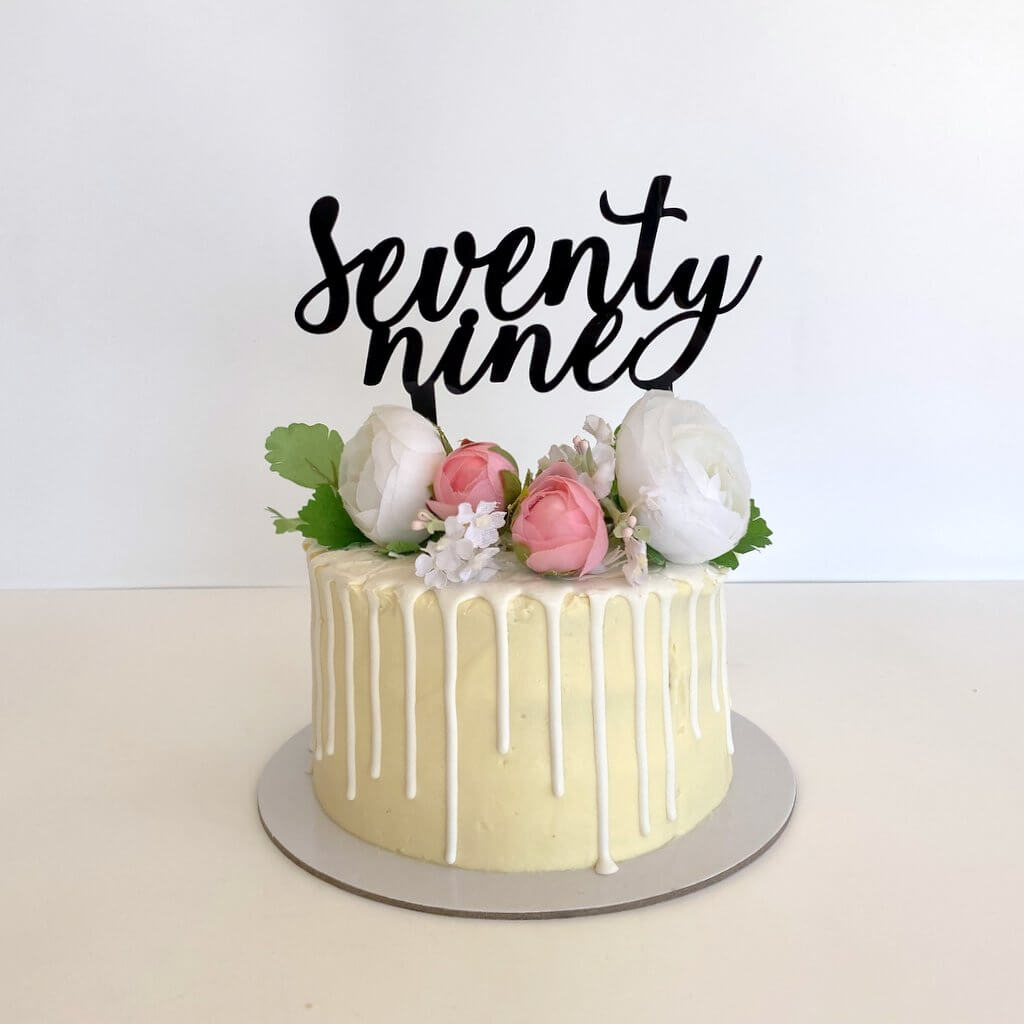 Acrylic Black 'seventy nine' Script Birthday Cake Topper