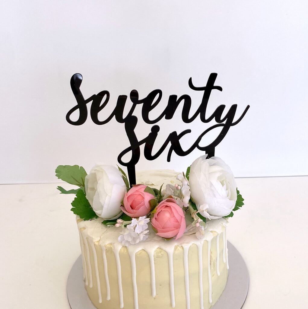 Acrylic Black 'seventy six' Script Birthday Cake Topper