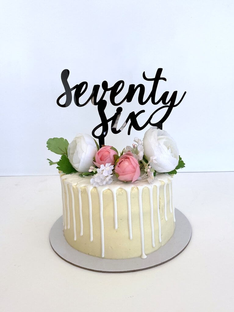 Acrylic Black 'seventy six' Script Birthday Cake Topper