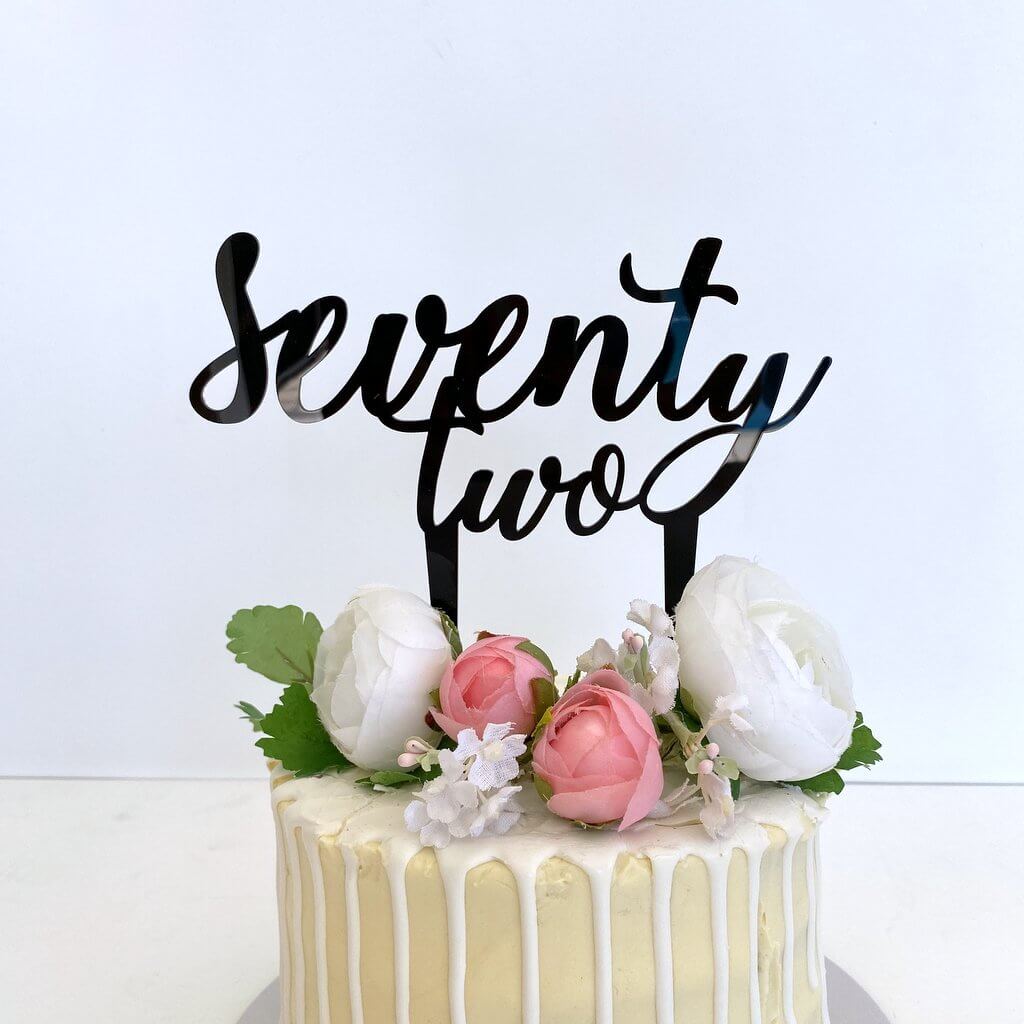 Acrylic Black 'seventy two' Birthday Cake Topper