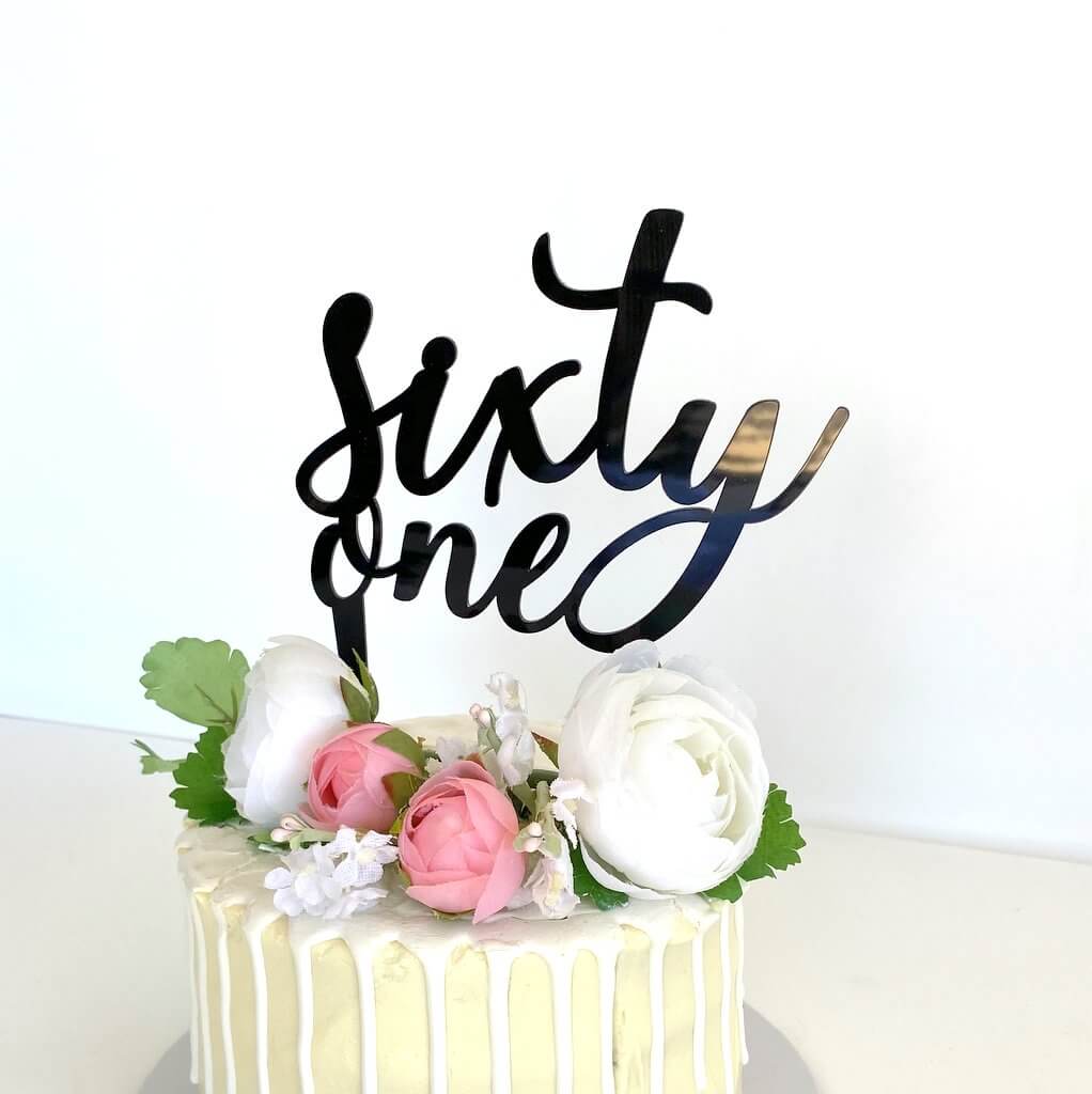 Acrylic Black 'sixty one' Birthday Cake Topper