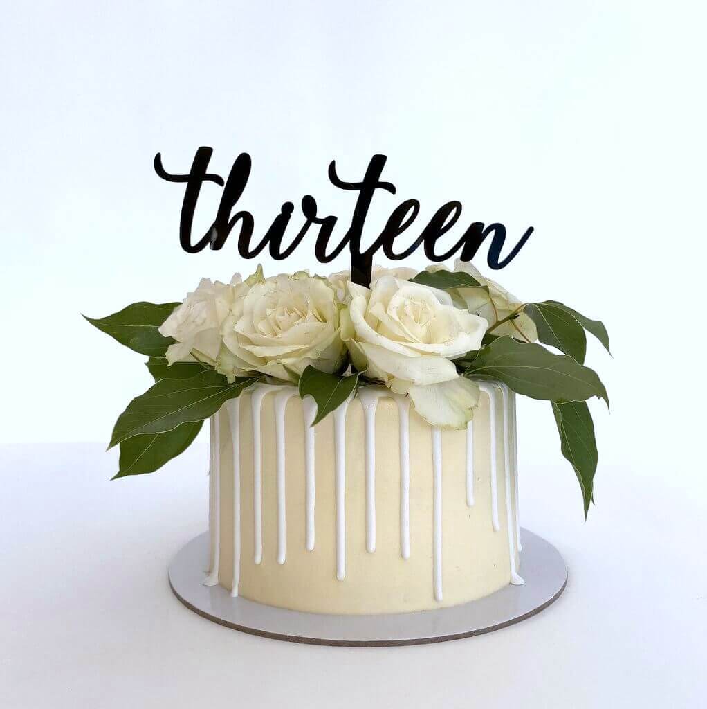 Acrylic Black 'Thirteen' Birthday Cake Topper