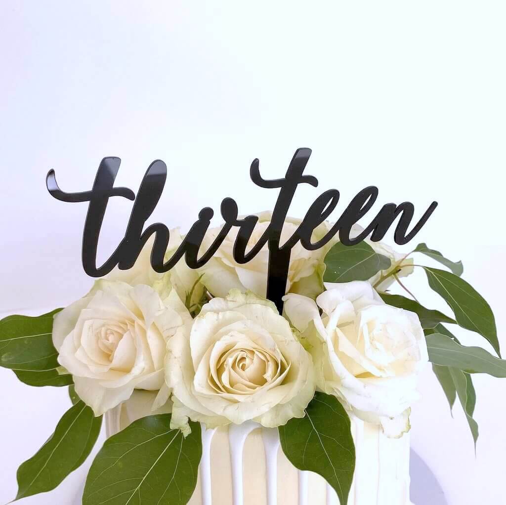 Acrylic Black 'Thirteen' Birthday Cake Topper