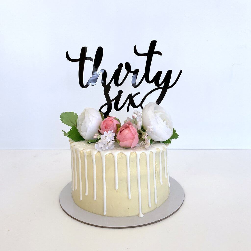 Acrylic Black 'thirty six' Birthday Cake Topper