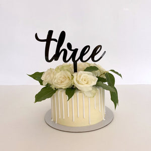 Acrylic Black 'Three' Birthday Cake Topper