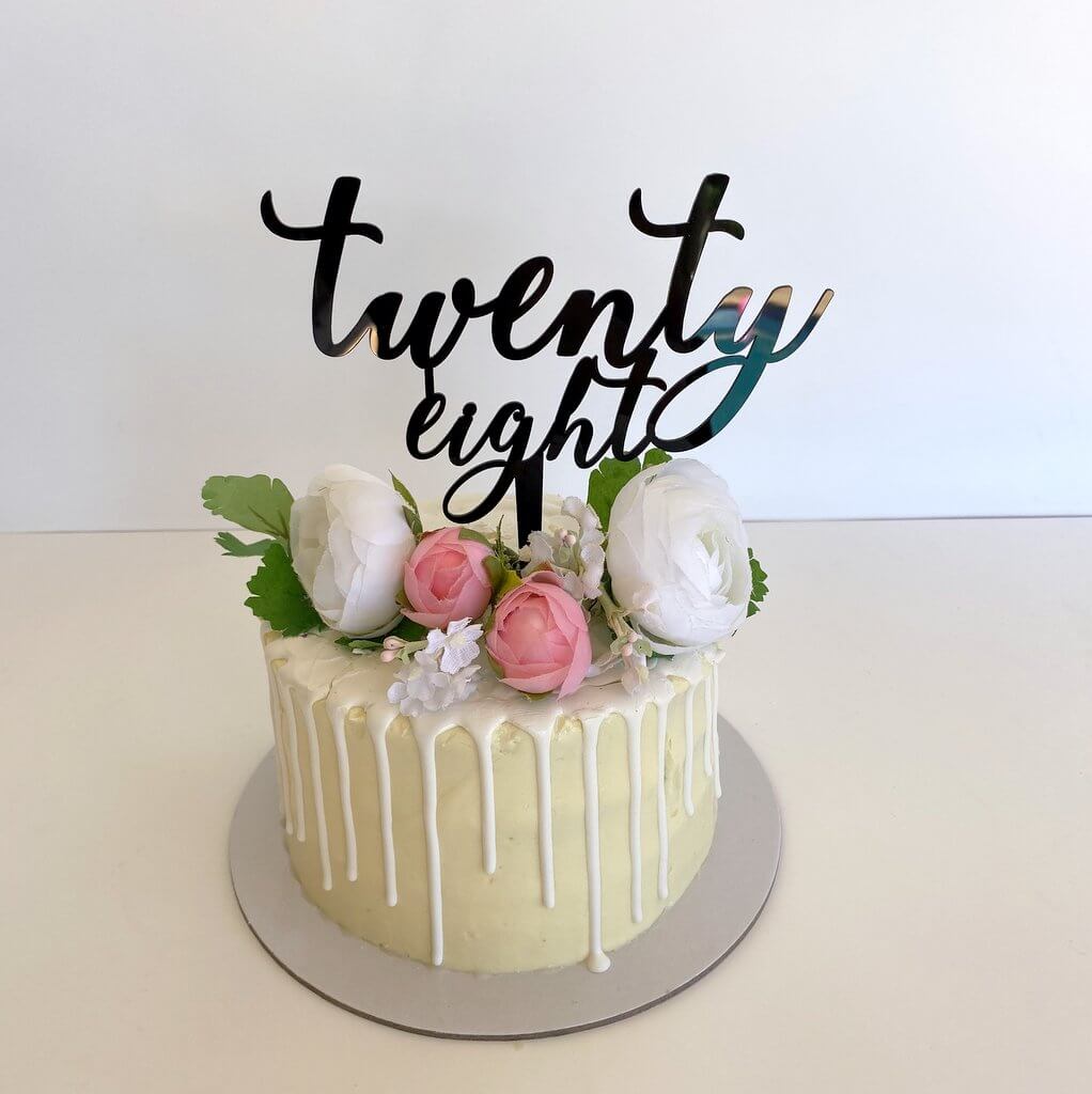 Acrylic Black 'twenty eight' Script Cake Topper