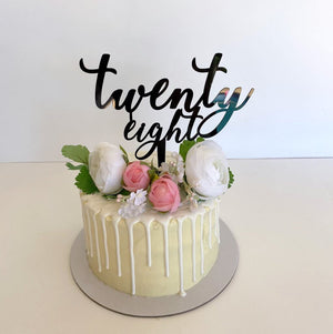 Acrylic Black 'twenty eight' Script Cake Topper