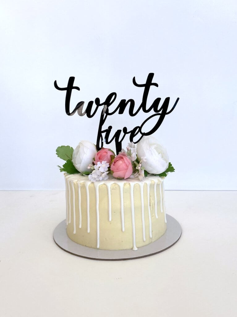 Acrylic Black 'twenty five' Script Cake Topper
