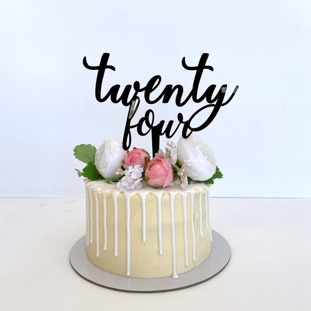 Acrylic Black 'twenty four' Script Cake Topper