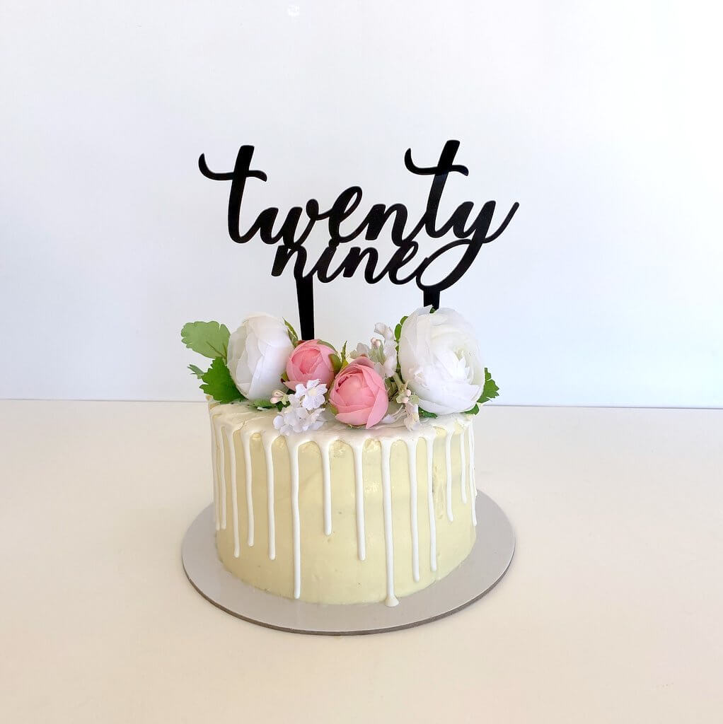Acrylic Black 'twenty nine' Script Cake Topper