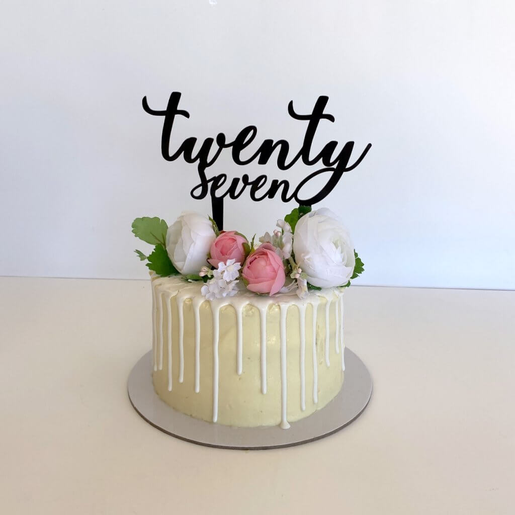 Acrylic Black 'twenty seven' Script Cake Topper