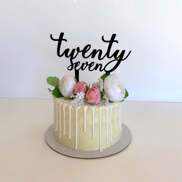 Acrylic Black 'twenty seven' Script Birthday Cake Topper