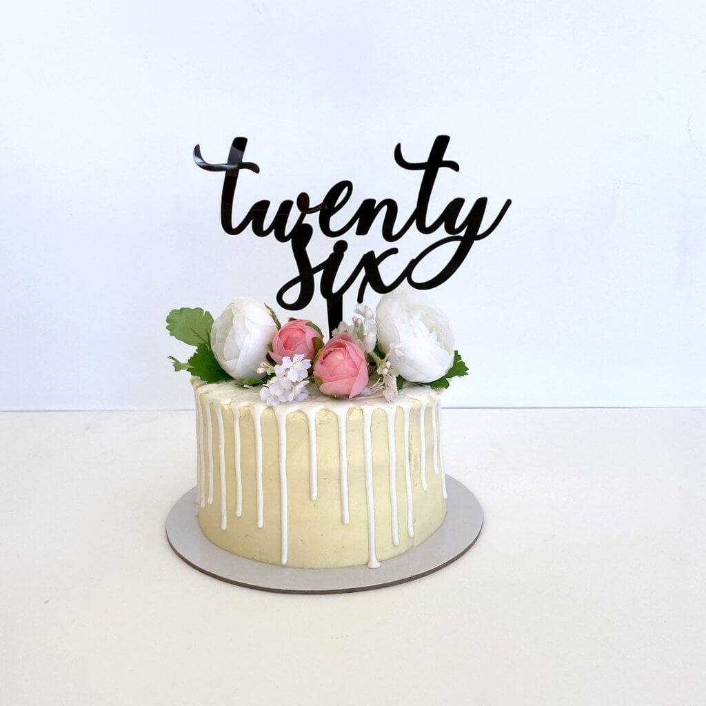 Acrylic Black 'twenty six' Script Cake Topper