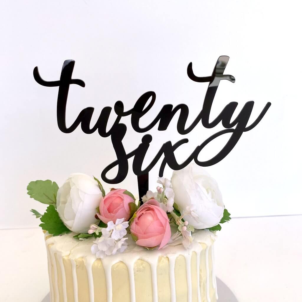Acrylic Black 'twenty six' Script Cake Topper