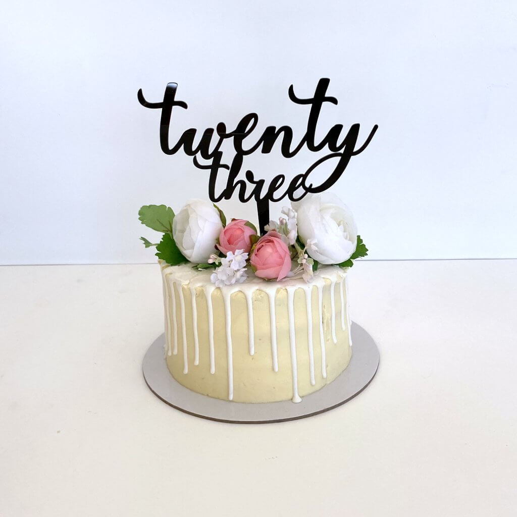 Acrylic Black 'twenty three' Script Cake Topper