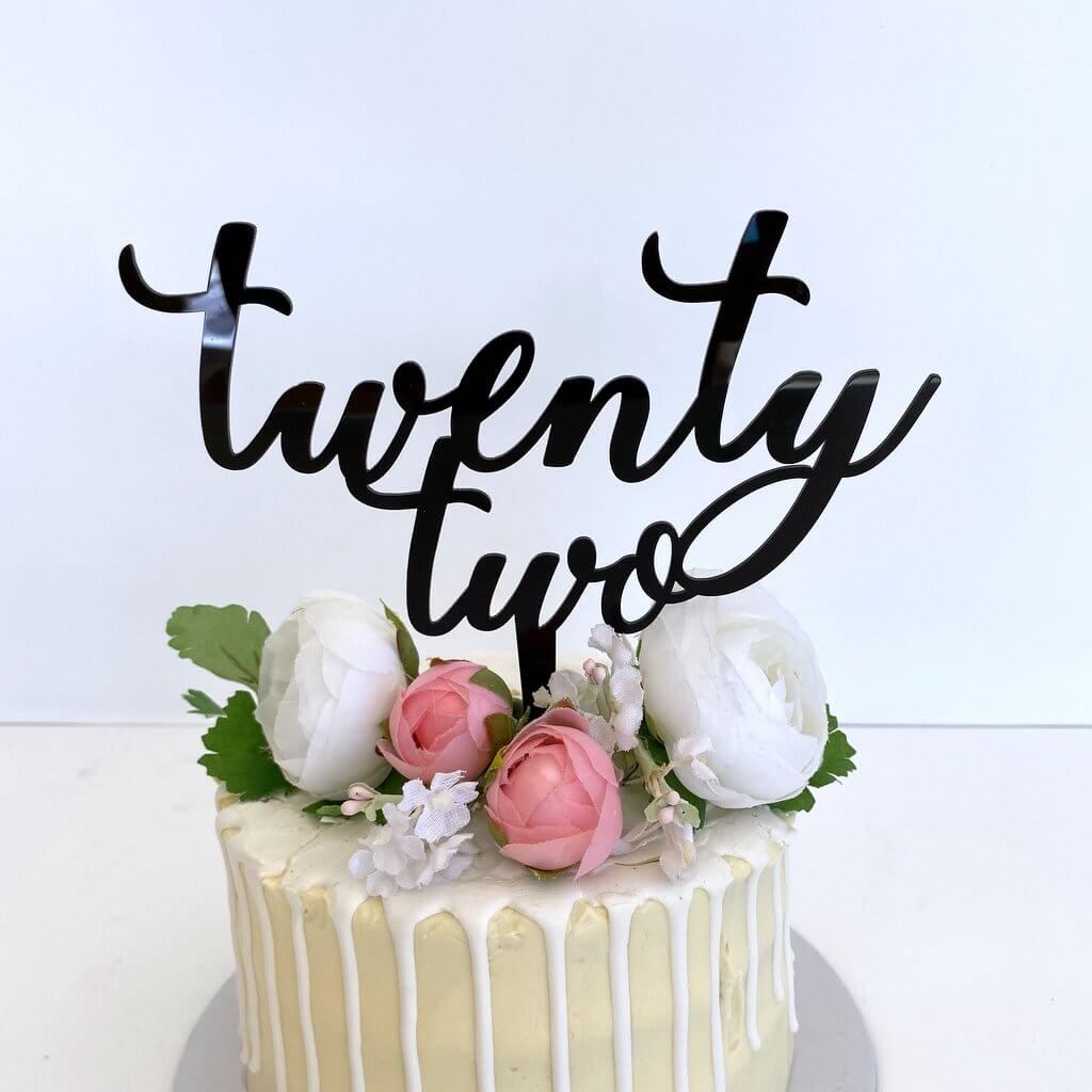 Acrylic Black \'twenty two\' Script Birthday Cake Topper - Online ...