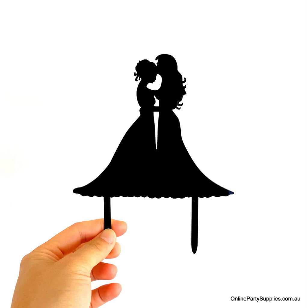 Acrylic Silhouette Two Brides Kissing Hugging Wedding Cake Topper