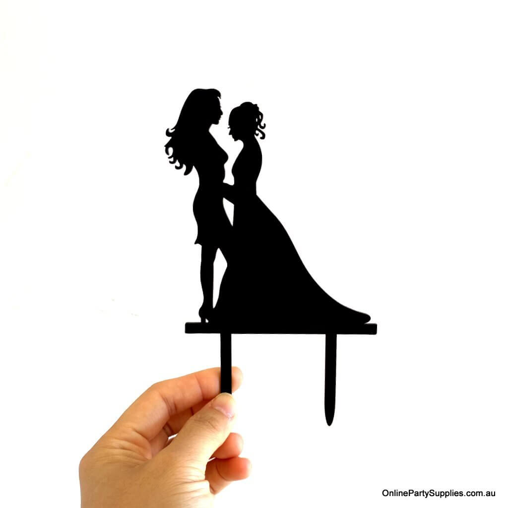 Online Party Supplies Australia Black Silhouette Two Brides Hugging Wedding Cake Topper