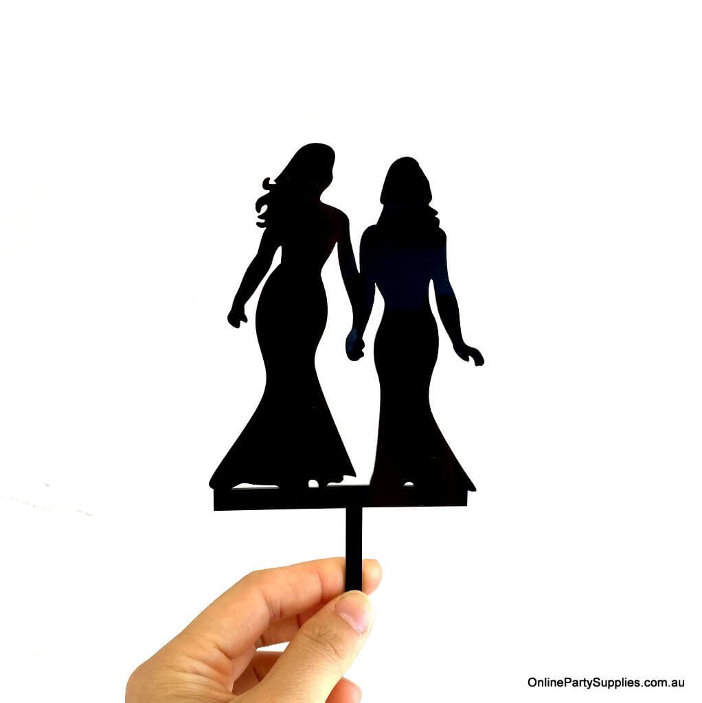 Online Party Supplies Australia Black Silhouette Two Brides Holding Hand Wedding Cake Topper
