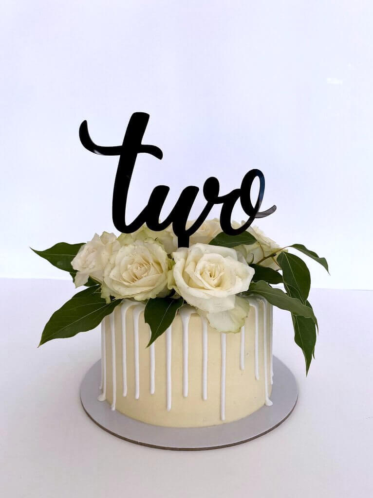 Acrylic Black 'Two' Birthday Cake Topper - Style A