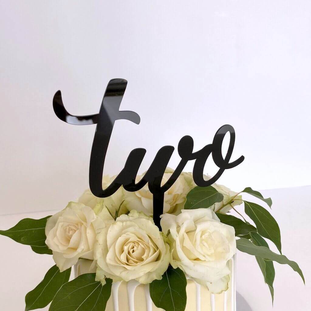 Acrylic Black 'Two' Birthday Cake Topper - Style A