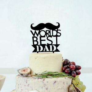 Acrylic Black world's best dad mustache happy birthday fathers day cake topper