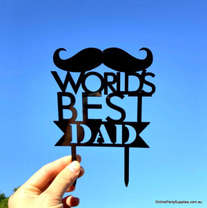 Acrylic Black world's best dad mustache happy birthday fathers day cake topper