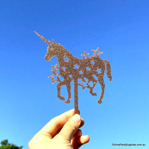 Online Party Supplies Australia acrylic silhouette sparkles brown glitter unicorn stars birthday cake topper
