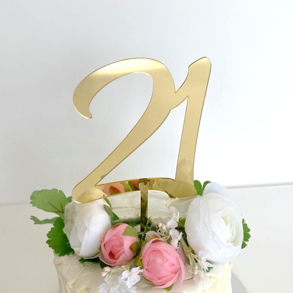 Acrylic Gold Mirror Number 21 Birthday Cake Topper