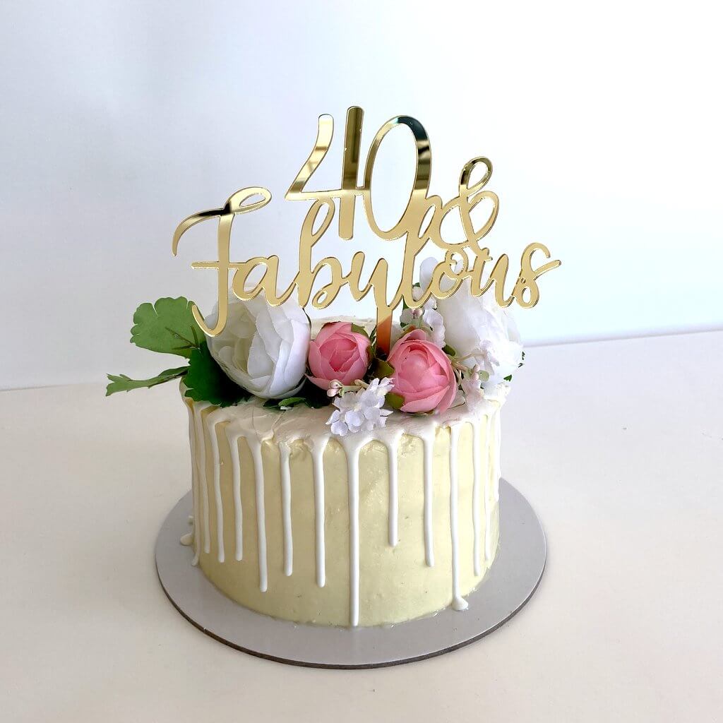 Acrylic Gold Mirror 40 & Fabulous Cake Topper