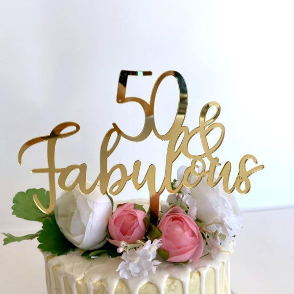 Happy Birthday Cake Toppers Double Sided Acrylic Mirror Gold Cake