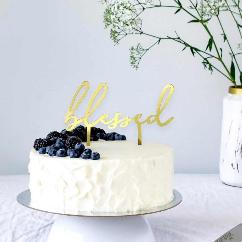 Acrylic Gold Mirror 'blessed' Christening Cake Topper - D