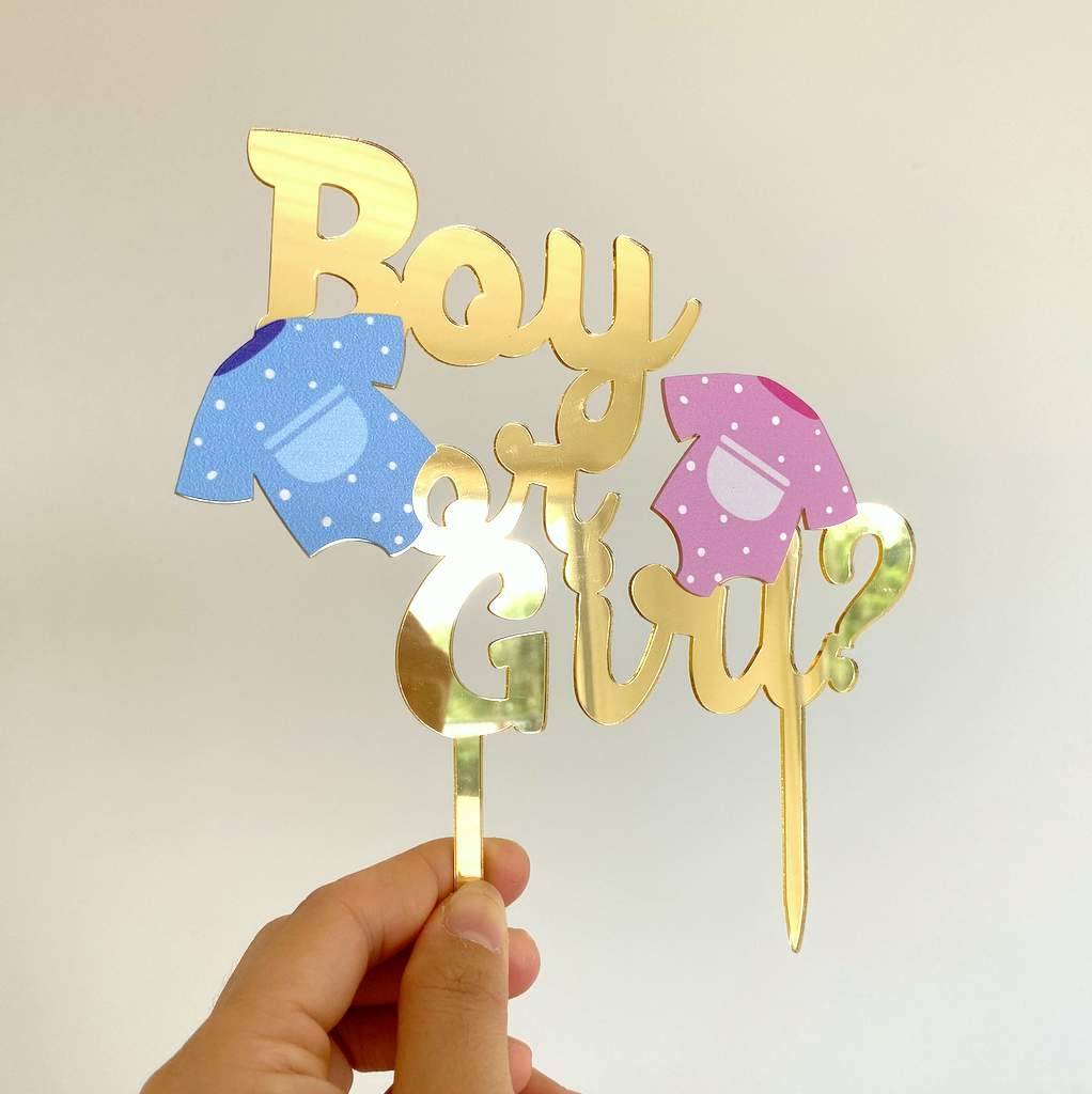Acrylic Gold Mirror Boy or Girl Onesies Cake Topper - Laser Cut Baby Shower Cake Decorations