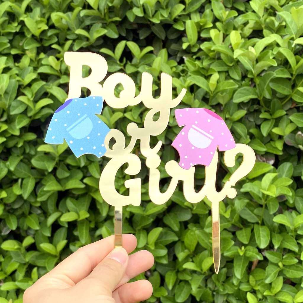 Acrylic Gold Mirror Boy or Girl Onesies Cake Topper - Laser Cut Baby Shower Cake Decorations